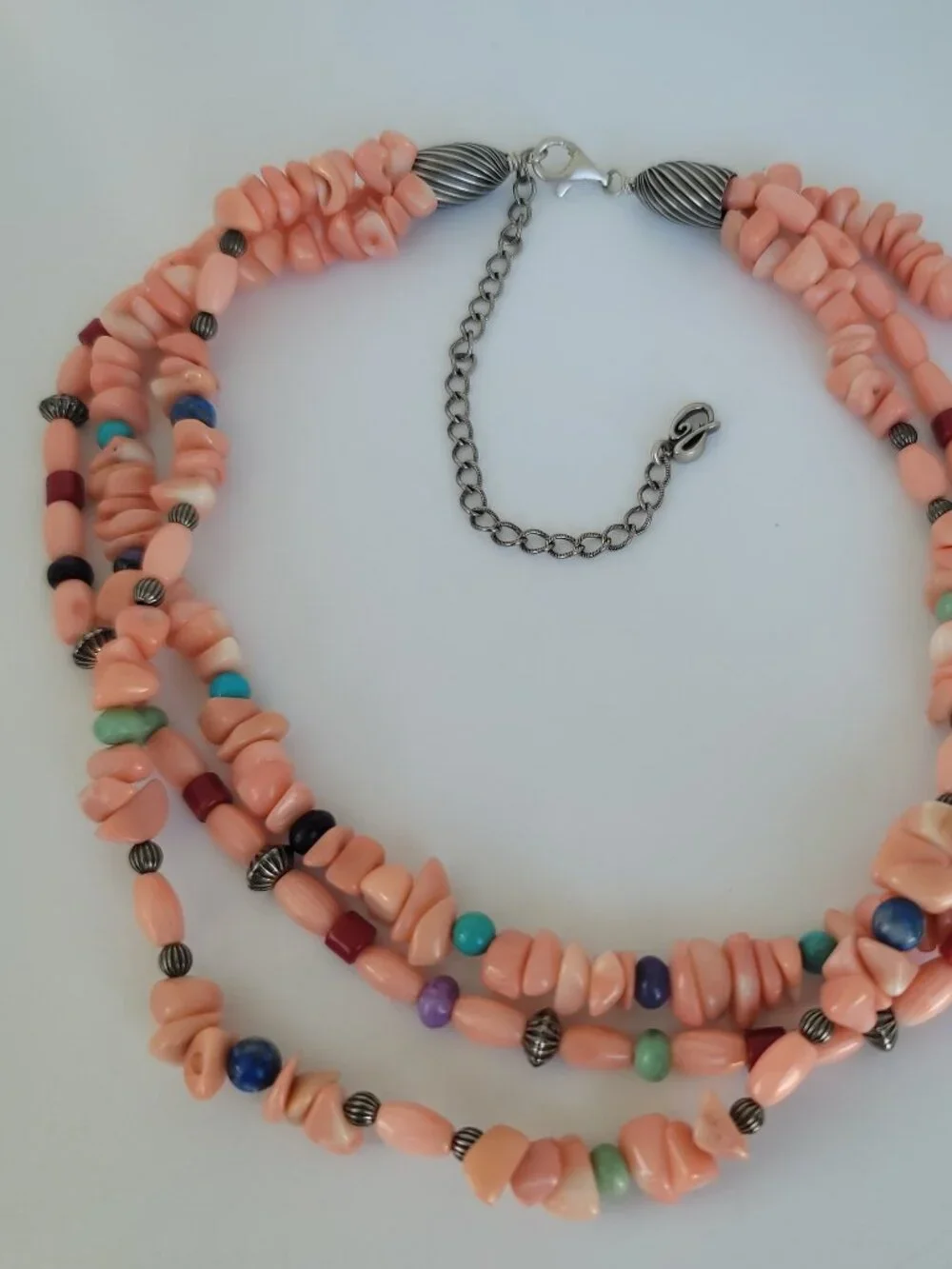 Sterling & Coral Beaded Multi-Strand Necklace